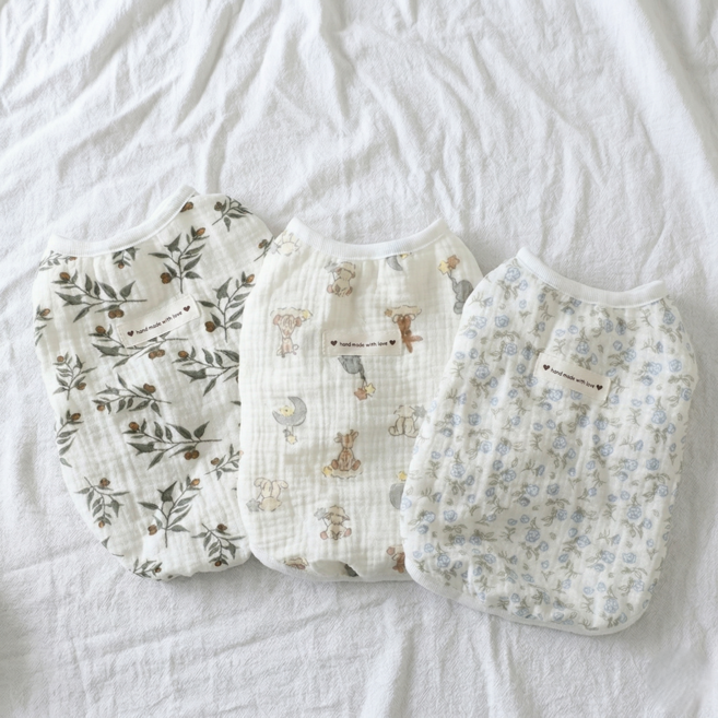 멍담 강아지 고양이 순면 실내복 잠옷, 1개, 블루 로즈(조끼)