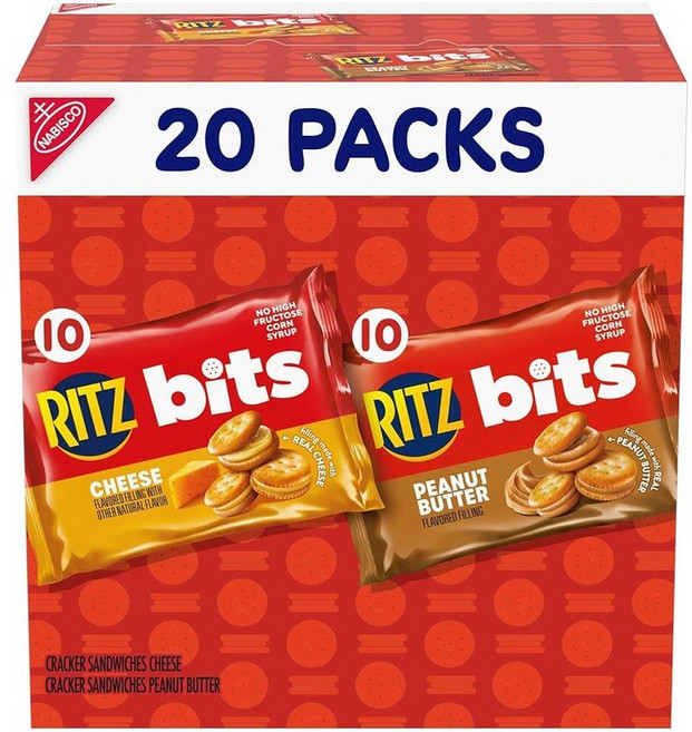 RITZ Bits Cheese and 땅콩 버터 샌드위치 크래커 버라이어티 팩 런치 스낵 스낵 팩 20개