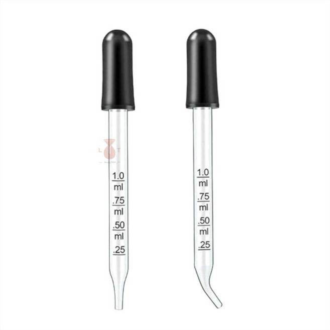 玻璃刻度滴管 1ml 精油移液管 微量滴管, 彎型, 1個