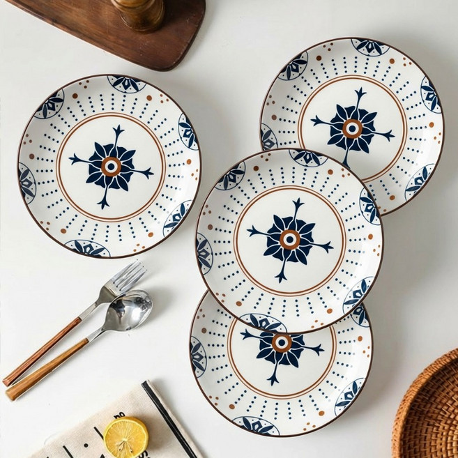 WHH 원형 예쁜 접시 세트 플레이팅 접시 도자기 그릇, 4개, A