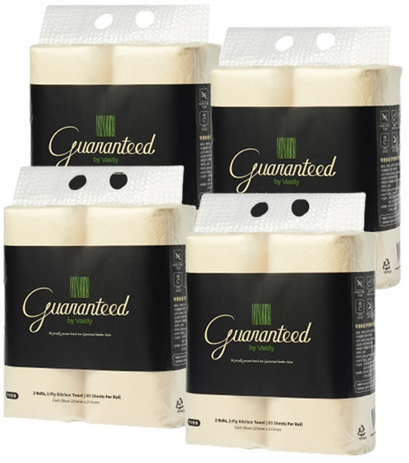 [게런티드 by 바스틀리]친환경 키친타월 행주타월 2롤 4개 세트, 85매, 8개