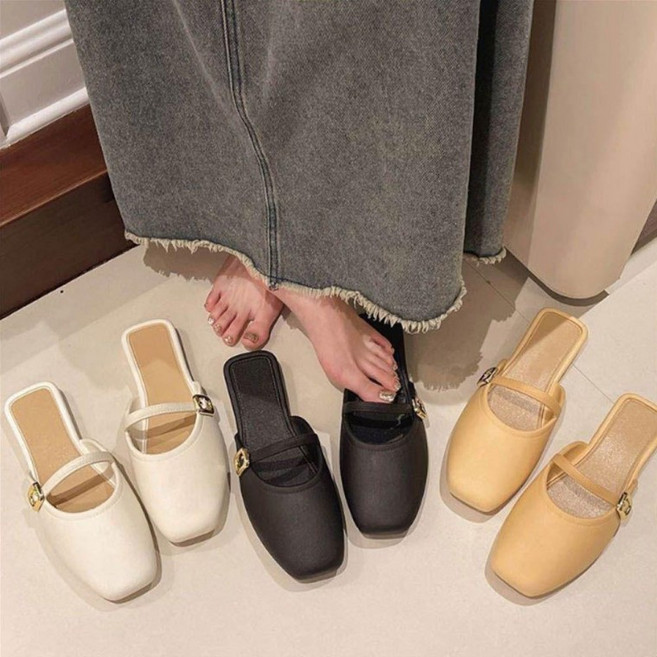 [핏온유] 여성 하프 뮬 플랫 슬리퍼 여름 샌들 쿠션