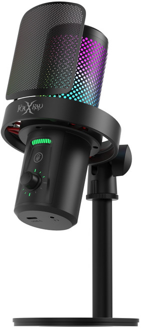 FOX&RAY HUM-19 電競麥克風 RGB炫彩燈效 心型指向收音, Black, Foxxray FXR-HUM-19 宙音 降噪麥克風 直播 唱歌 支援手機 心型/全指向 96KHz 24位元