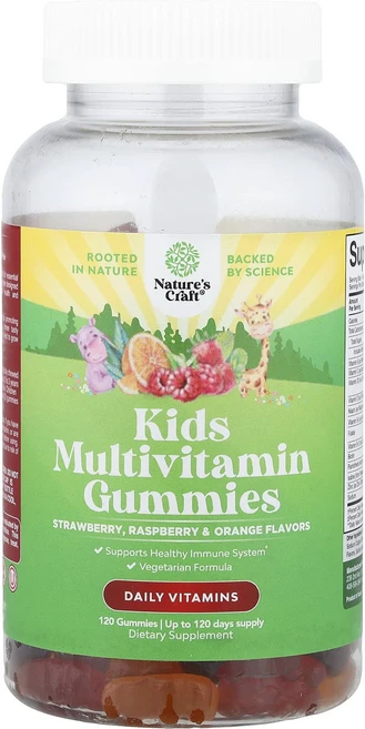 몸관리하세요 겨울입니다 Nature's Craft 어린이용 종합비타민 구미젤리 딸기 라즈베리 & 오렌지 구미젤리 120개 특별관리진행, NaturesCraft어린이용종합비타민구미젤리딸기라즈베 - 쿠팡