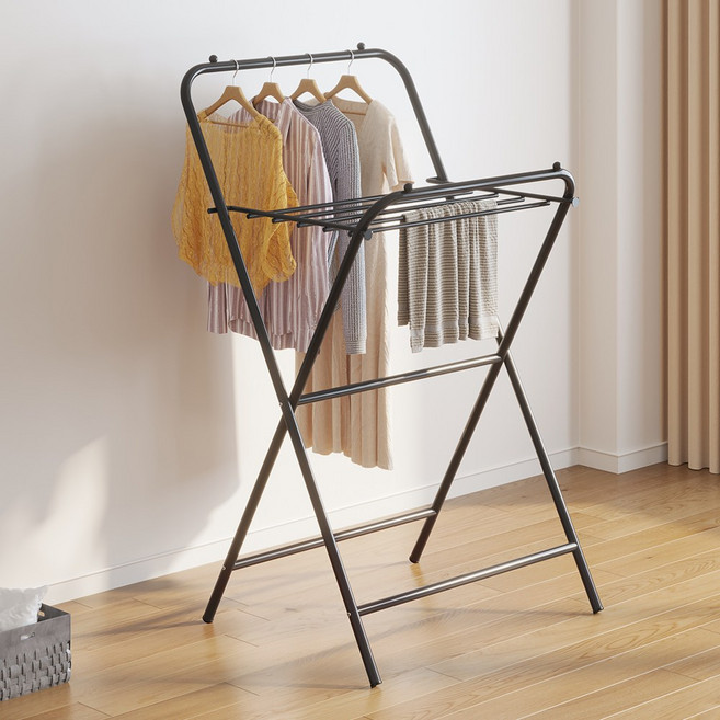 소우디 빨래건조대 원터치 접이식 수납형 다기능 건조대, 블랙