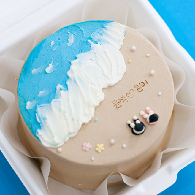 레터링 도시락 케이크 당일발송 주문제작 맞춤 기념일 파티 케이크 1번~10번, 260g, 1개, 8. 해변(10자이내)/바닐라생크림+오레오