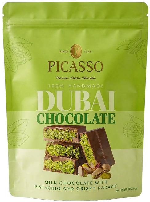 피카소 두바이 초콜릿 피스타치오 카다이프 수제 초콜렛 바삭한 Dubai Chocolate, 1개, 300g