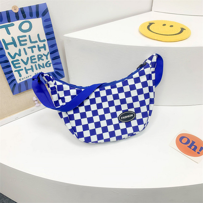 로르빈 어린이 주니어 체크 캔버스 크로스백 힙색 초등학생 남아힙색 핸드폰가방 소풍가방 키즈 슬링백 여아 가방 아동가방