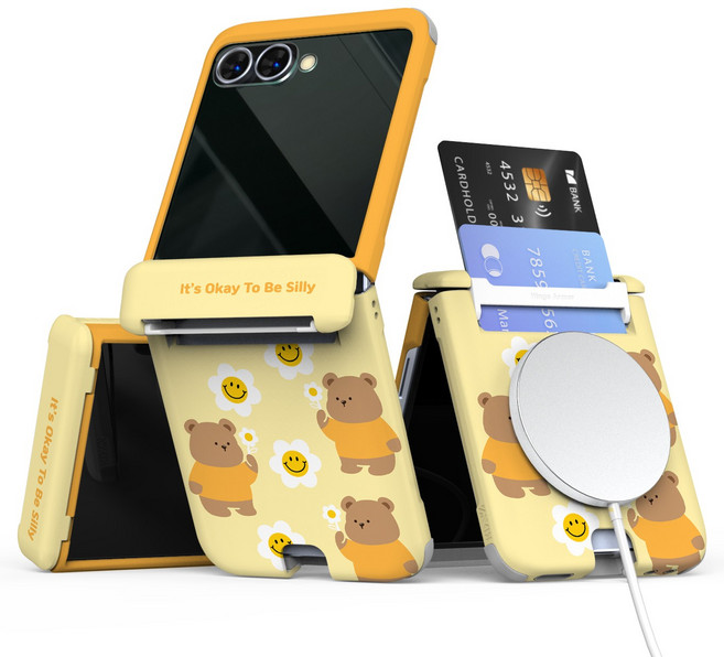 이디즌 갤럭시 Z플립 케이스 컬러 데이지 꼬미 귀여운 디자인 슬림 카드 2장 수납 힌지보호 충격방지 맥세이프 호환 자석내장 플립7 6 5