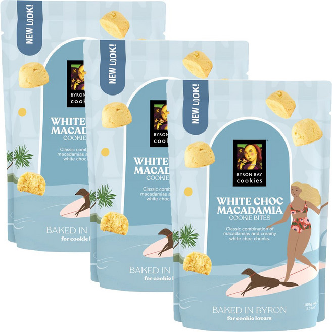 Byron Bay 호주 바이런베이 쿠키 화이트초코 마카다미아 파우치 아이간식추천 탕비실간식 100g 3개
