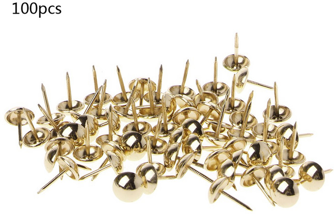 100 피스 골동품 장식 압정 원형 머리 푸쉬 핀 가구 소파를위한 장식용 손톱 DIY 장식 하드웨어, 모방 금, 모방 금