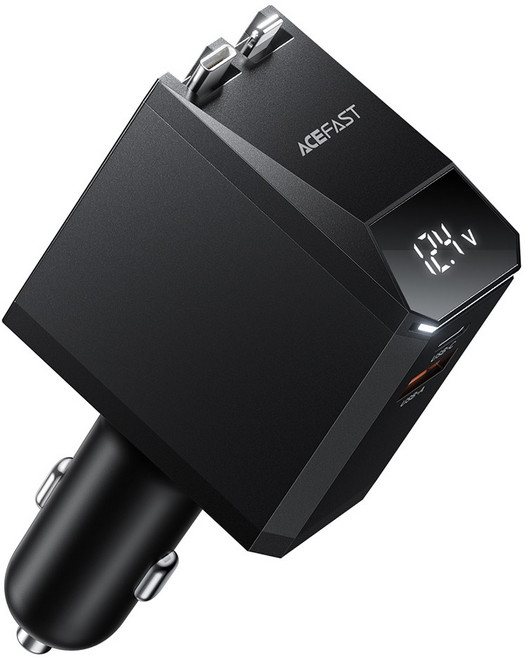 ACEFAST 125W 4구 릴타입 차량용 고속충전기 시거잭 초고속, 블랙