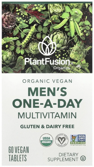 단백질 비타민 철분 마그내슘 칼슘 PlantFusion 유기농 비건 남성용 하루 한 알 종합비타민 비건정 60정 고루고루섭취해주세요, PlantFusion유기농비건남성용하루한알종합비타민비건, 1개 - 쿠팡