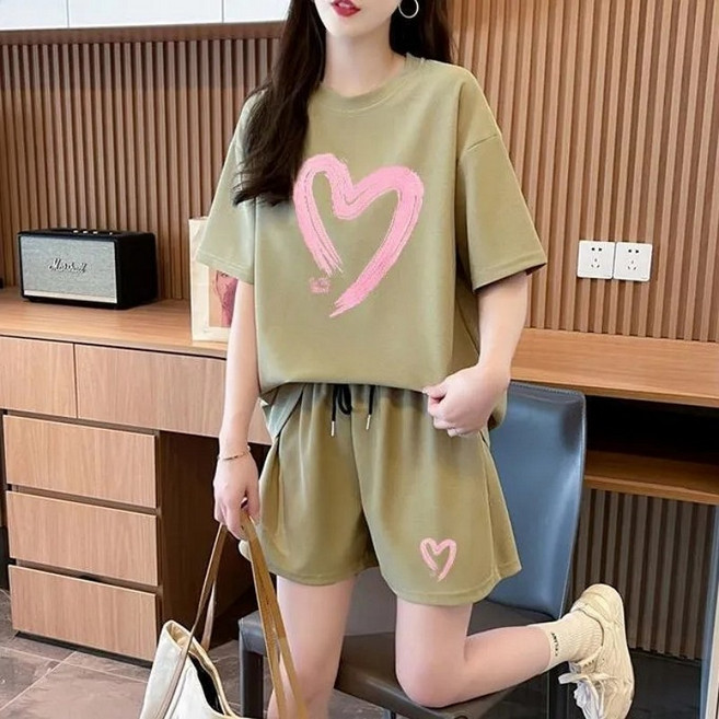 Sealang 여성 캐주얼 여름 투피스 반팔 티셔츠 반바지 세트 cong0408AJ2