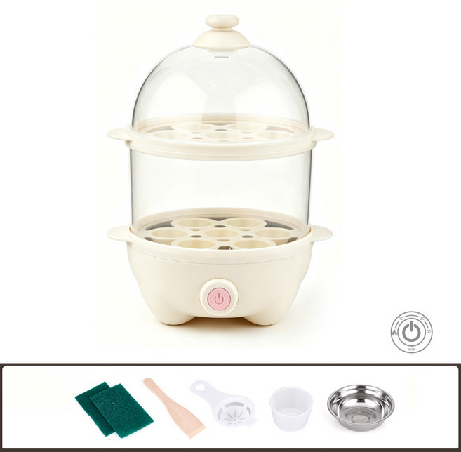 多功能定時蒸蛋器 蒸煎烤烙印 0-30分鐘定時, 定時款白色雙層套裝 胖墩墩美標三插 110V, 1個