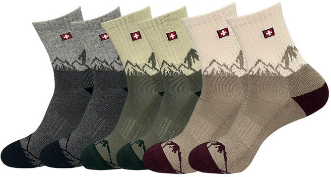 스위스밀리터리 남성용 중목 등산 양말 6켤레 SM-N03, 6개, 랜덤(그레이품절제외)