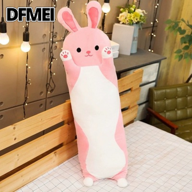 DFMEI 軟萌卡通長條抱枕玩具毛絨玩具兔夾腿少女兒童禮物娃娃, 兔子款
