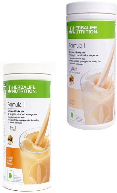 허벌라이프 포뮬러 1 듀얼 딜라이트 체중 감량 쉐이크 콤보 (오렌지 크림 & 바닐라) 500g 영양 및 에너지 공급을 위한 식사 대용 제품 2개입, 1개