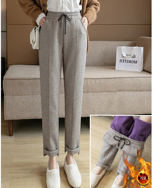 ANYOU 여성 바지 기모바지 겨울바지 방한바지 기모팬츠 오피스룩