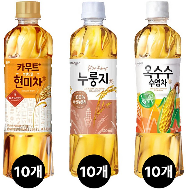 웅진 액상차 3종혼합 카무트현미차+누룽지차+옥수수수염차 10개씩 총 30개, 500ml