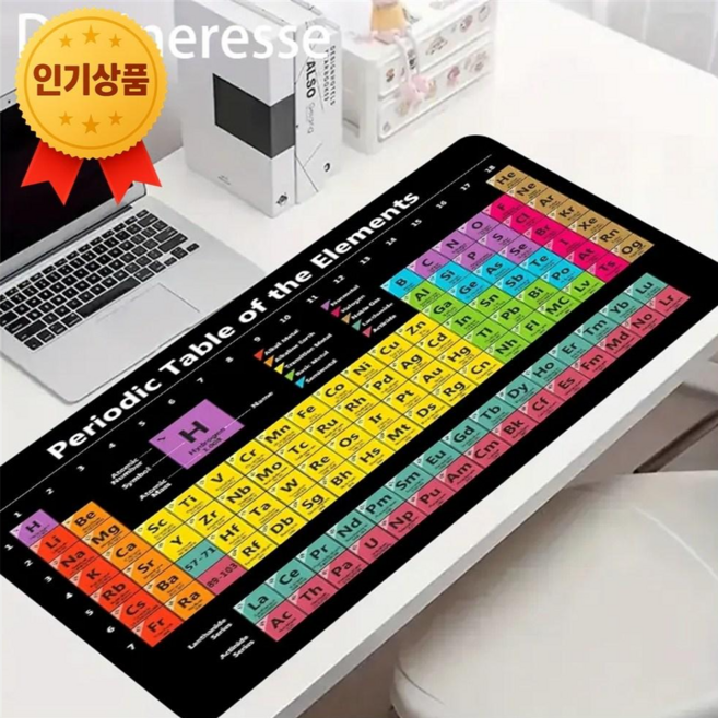 스마트픽 60x30cm 90x40cm 원소 주기율표 장패드 대형 마우스패드 화학 테마 공부 게임용 책상 매트, 1개, 혼합색상(60*30cm)