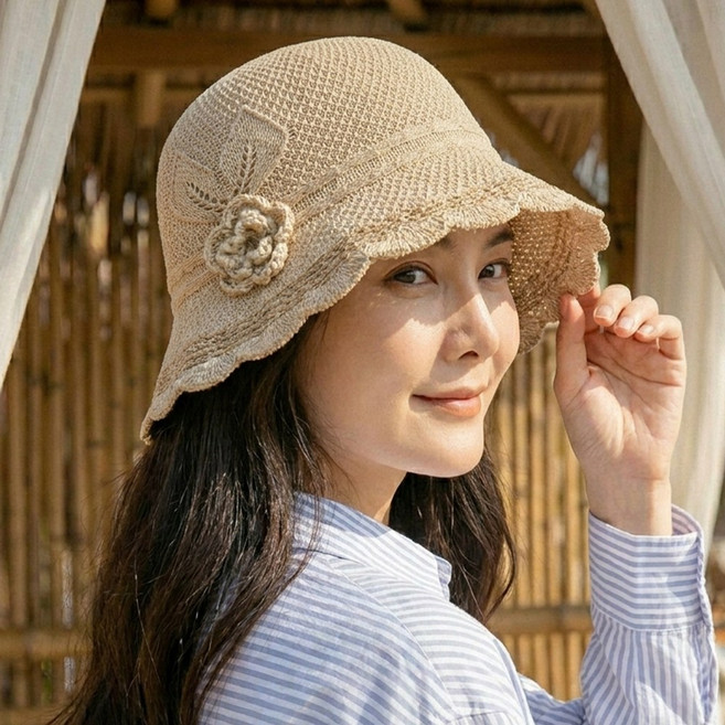 까미노루시 자외선차단 챙넓은 벙거지 여름 밀짚모자