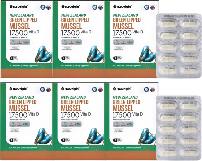 HnF (최신제조) 엔젯오리진 뉴질랜드초록입홍합 비타민D100% 최고등급뉴질랜드초록입홍합 99% 미국직수입 식약처인증, 30정, 6세트