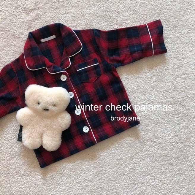아기잠옷 유아동파자마 키즈홈웨어 주니어 크리스마스 모직체크 파자마 (XS-JL)