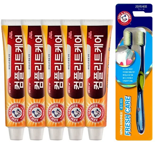 암앤해머 컴플리트케어 치약 150gx5 + 프레쉬케어 칫솔 2입, 단품, 150g - 쿠팡