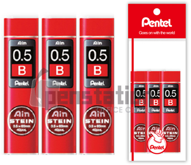 펜텔 아인슈타인 HB/B 샤프심 3개 세트(펜텔 전용 포장 케이스/ 선물용), 아인슈타인 C-275-B 0.5mm 3개 세트