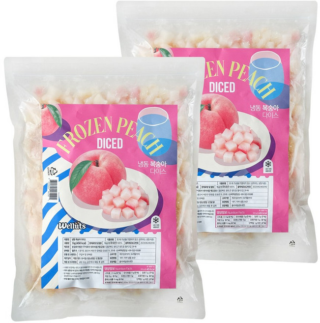 웰루츠 국내산 냉동 백도 복숭아 다이스, 2개, 1kg