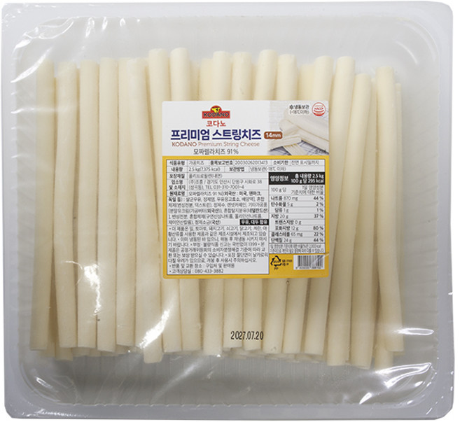 코다노 프리미엄 스트링치즈 14mm 2.5kg 냉동 아이스박스포장, 2개, 2.5g
