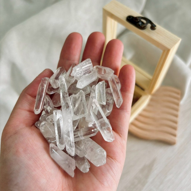白水晶柱 消磁石 100g 2-4cm 淨化水晶柱 擺件 能量晶柱, 白水晶柱消磁石100g裝 (無容器)