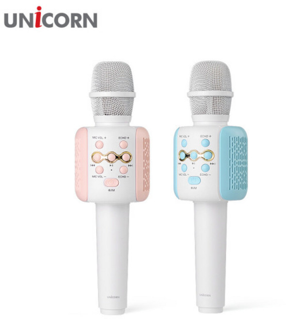 유니콘 무선 블루투스 5.1 노래방 캠핑 휴대용 마이크, KTV-300G, 핑크