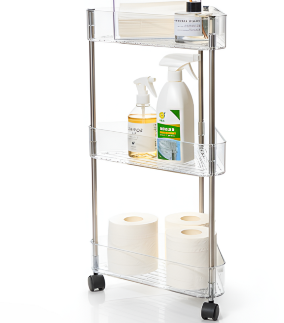 디오두 이동식 화장실 욕실 코너선반 3단, 투명