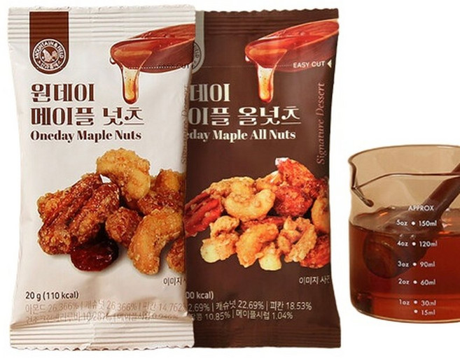 (현대Hmall)산과들에 프리미엄 원데이메이플넛츠20봉+올넛츠20봉 믹스넛 견과 간식, 40개