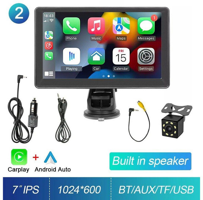 휴대용 터치 스크린 7 인치 IPS CarPlay 안드로이드 자동 자동차 라디오 멀티미디어 비디오 플레이어 GPS 네비게이션 Wifi 후면보기 카메라, 1)703B-8LED