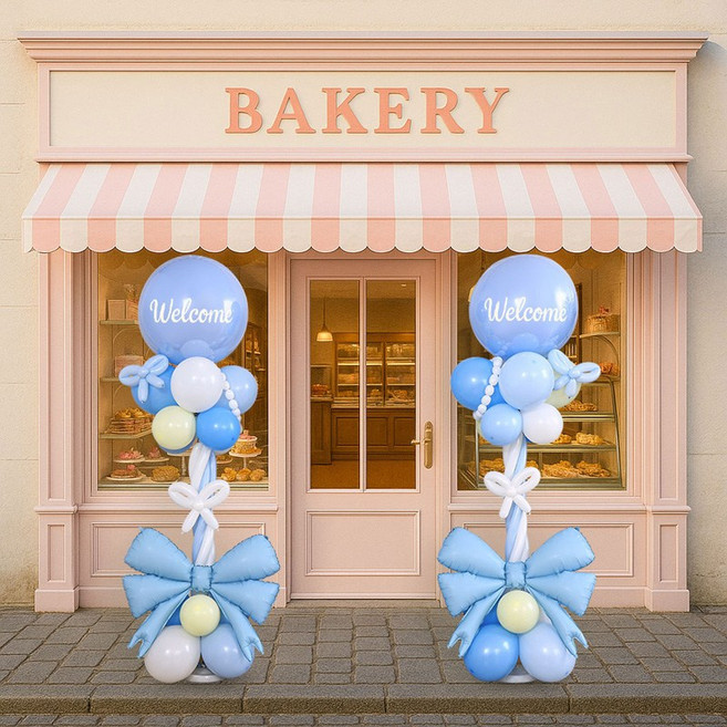 [파티랑]행사용 리본 풍선 기둥 세트 2입, 1세트, 13)블루 웰컴