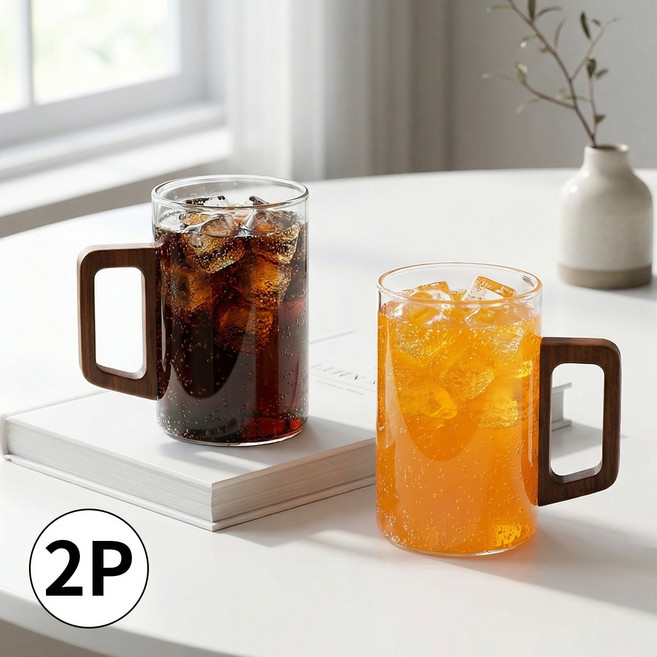 ROYAI ONE 내열 투명 유리컵 머그컵 물컵, 2개, 500ml