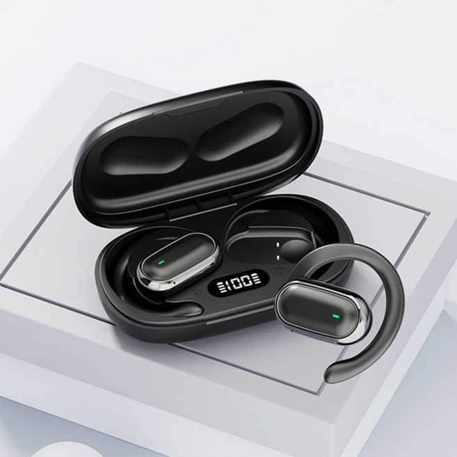 SMABAT 귀걸이형 블루투스 이어폰 무선이어폰 타입C 오픈형 노이즈 캔슬링 이어폰 블루투스5.49 스포츠 이어폰, 블랙