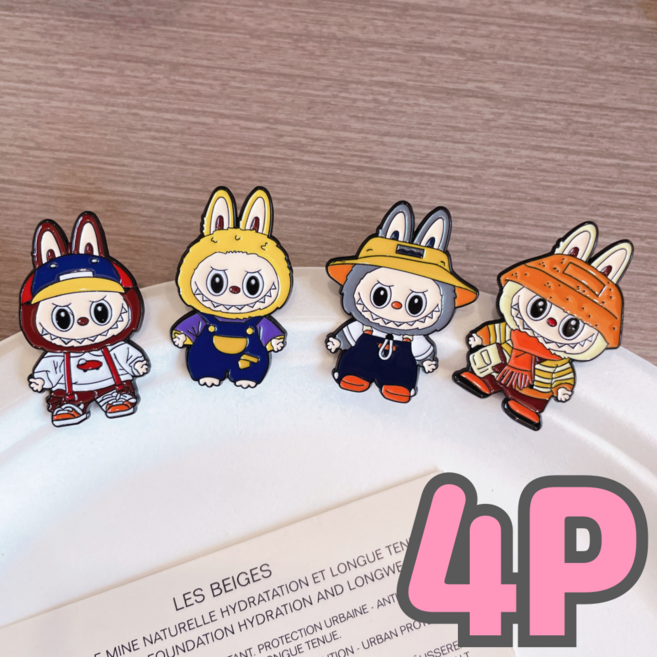 코코낫 귀여운 라부부 캐릭터 뱃지 데코 아이템 4P 세트