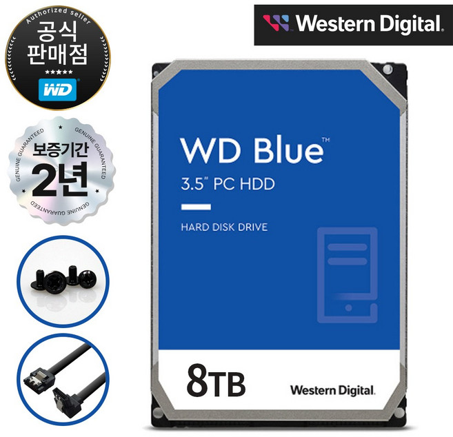 WD BLUE HDD SATA3 3.5인치 하드디스크 CMR (WD80EAAZ), 8TB, WD80EAAZ
