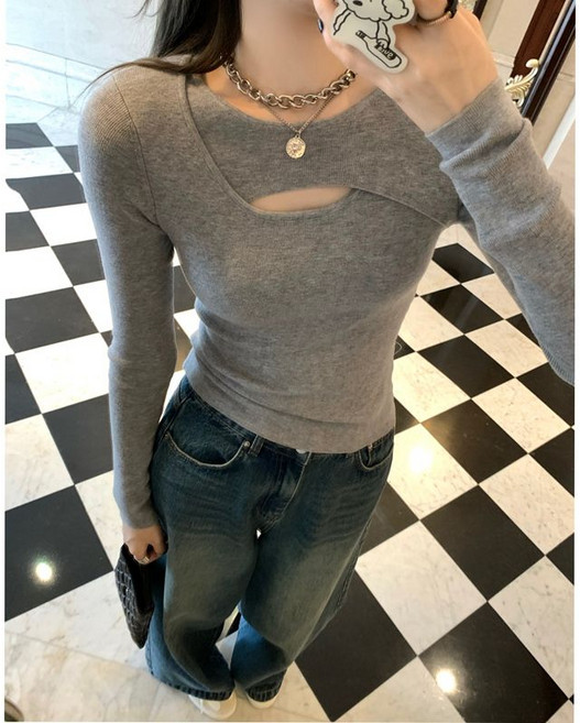 쌍천 가을 겨울 펀칭 기모 긴팔 티셔츠 상의 W26012010