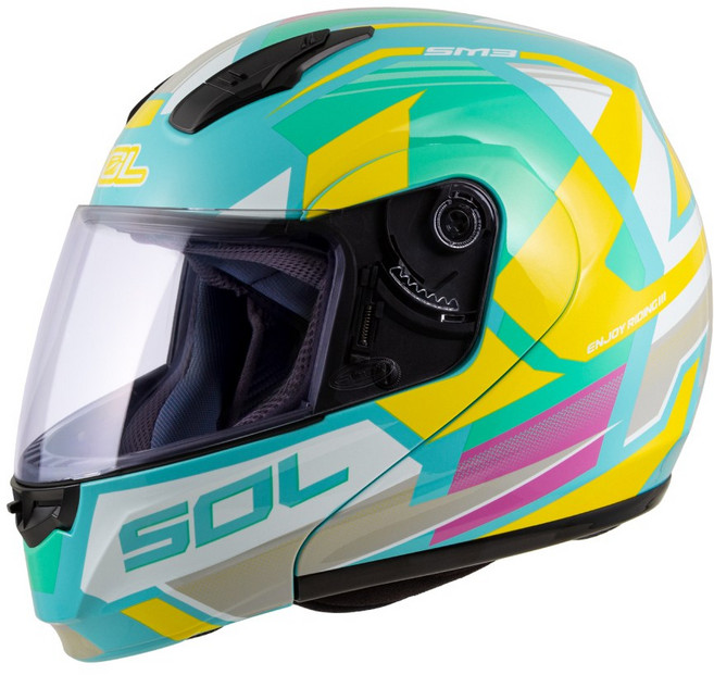 SOL SM-3 原子動力 可掀式安全帽 可樂帽 汽水帽 全罩安全帽 3XL 白色 10mm, 綠/白黃