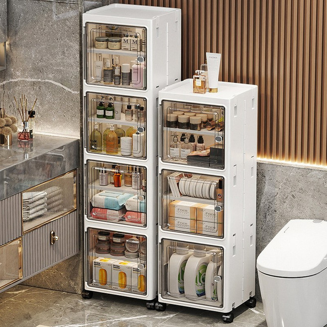 Fowod 틈새 수납장 대용량 이동식 부엌 욕실 다층 좁은 공간 저장 수납장, 1개, 흰색