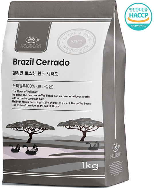 헬리빈 고소한 너티 초코 브라질 세하도 NY2 커피원두 세라도, 1개, 1kg, 홀빈(분쇄안함)