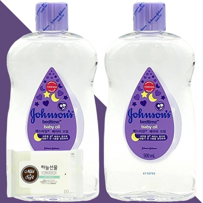 존슨즈 베드타임 베이비 오일 500ml 2개(+휴대용 물티슈 1개), 2개