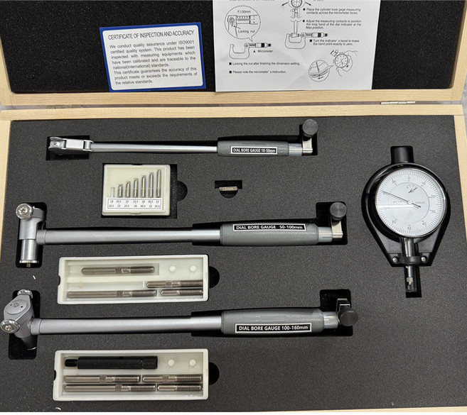 高精度內徑百分錶3支裝18-160mm, 1個, 3支裝內徑量表18-160帶蓋木盒BFB