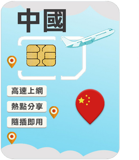 SHMINET 中國上網SIM卡，免翻牆、即插即用, 1個, 3天, 每日2GB