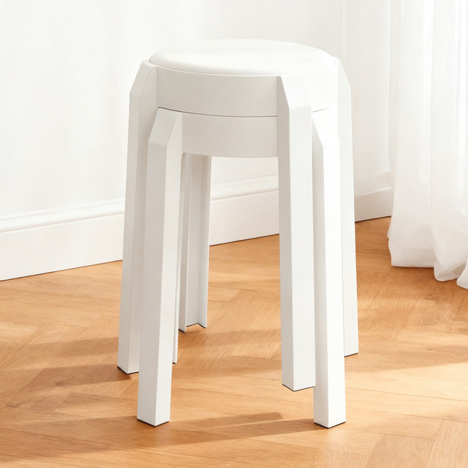 하루꿈 원형 방석 스툴 의자 세트 간이 보조 쿠션 적층 가능 식탁 의자, 화이트, 2개